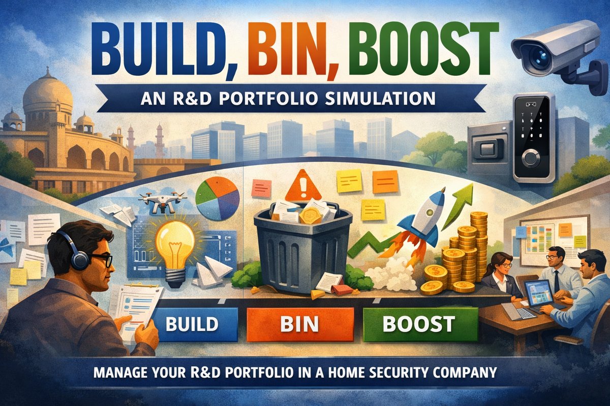 Build, Bin, Boost: the opening banner, an R&D portfolio simulation in a home security company